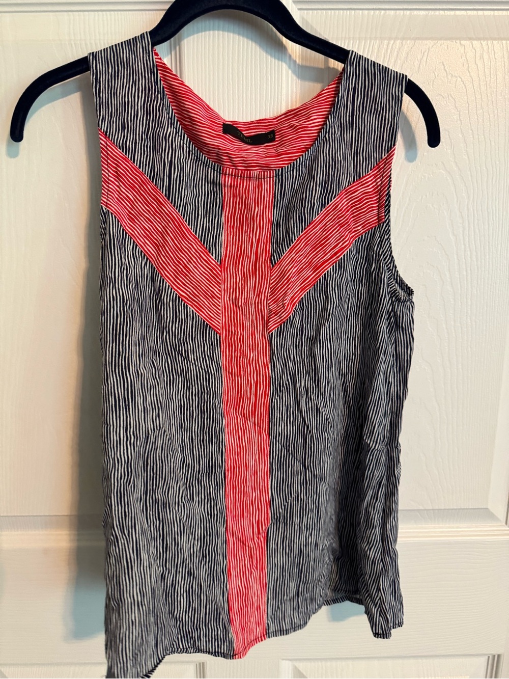 THML Sleeveless Blouse XS Navy Red Striped Colorblock Chevron